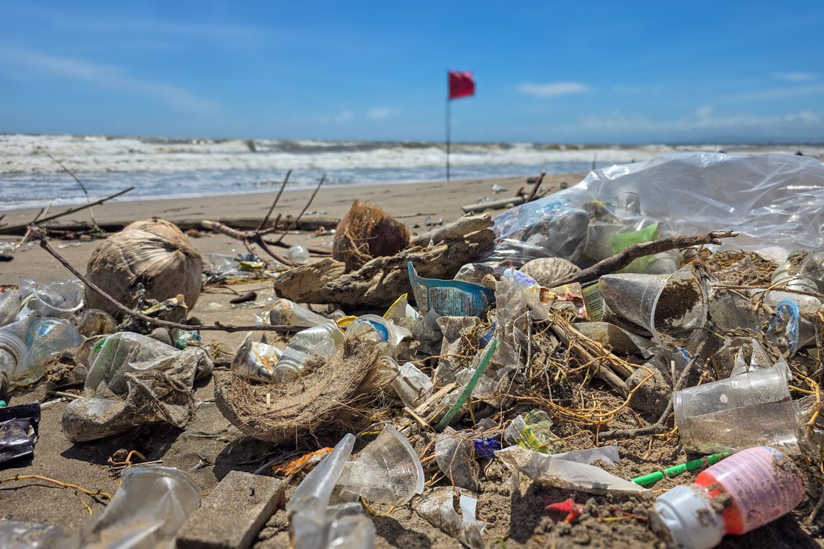 Plastic waste washed up on a Bali beach