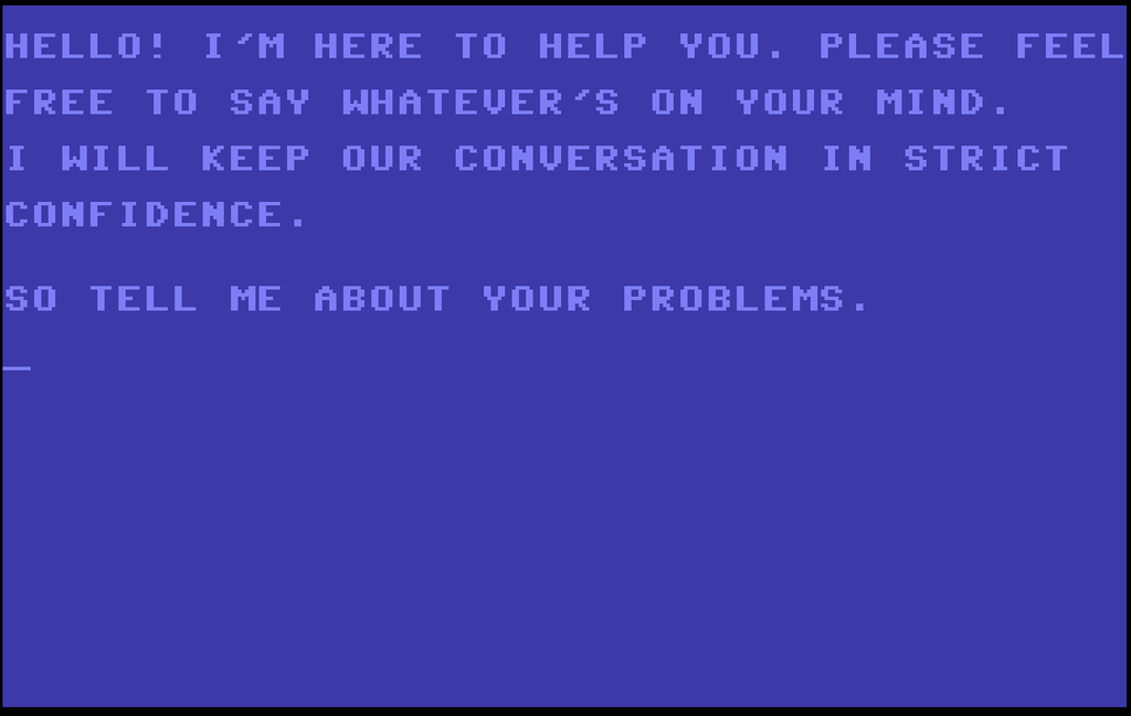 ELIZA chatbot responding to typed conversation